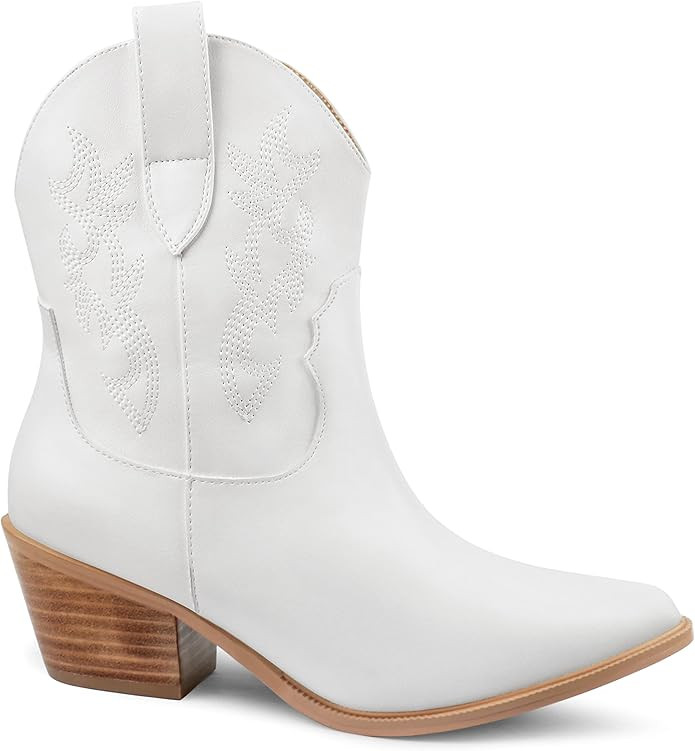Zzheels Embroidered Western Cowboy Boots for Women Ankle High Cowgirls Low Chunky Heel Pointed To... | Amazon (US)