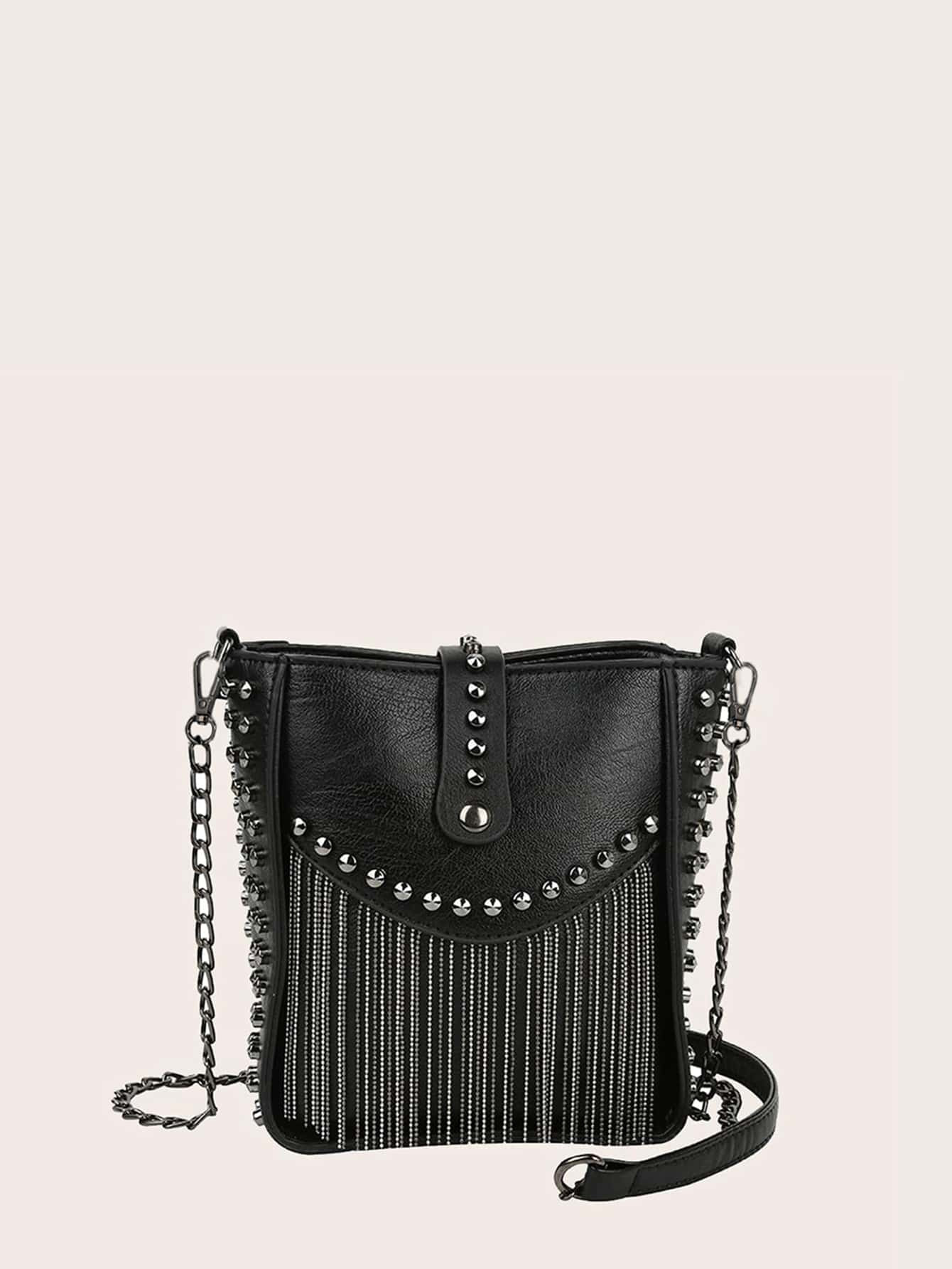 Mini Studded & Fringe Decor Bucket Bag | SHEIN