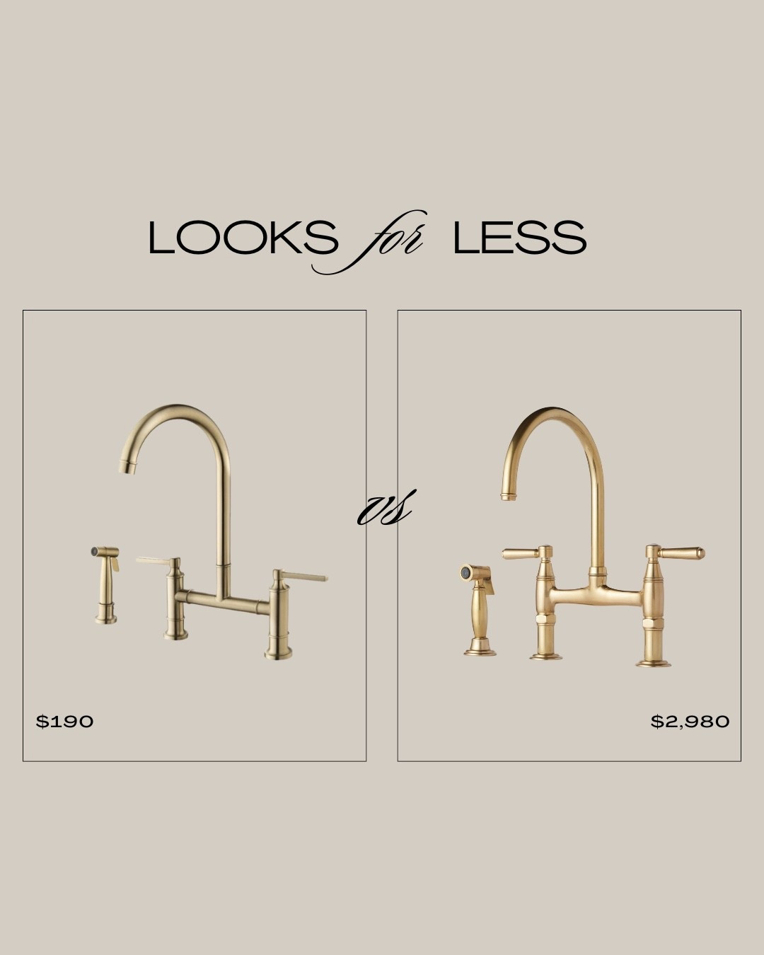 💡 Looks for Less is back… and this one will blow your mind.
In our Rowe Street kitchen makeover, we found the perfect gold faucet — and the price difference? Unreal.

✨ Wayfair find: $190
✨ Rejuvenation: $2,980

Same luxe look. Same quality. Just way more $$$ left in your pocket. 😉

Shop the steal now on our LTK — linked in bio.

#CovelleAndCo #LooksForLess #LTKFinds #KitchenDesign #DesignOnABudget

#LTKStyleTip #LTKHome #LTKSaleAlert