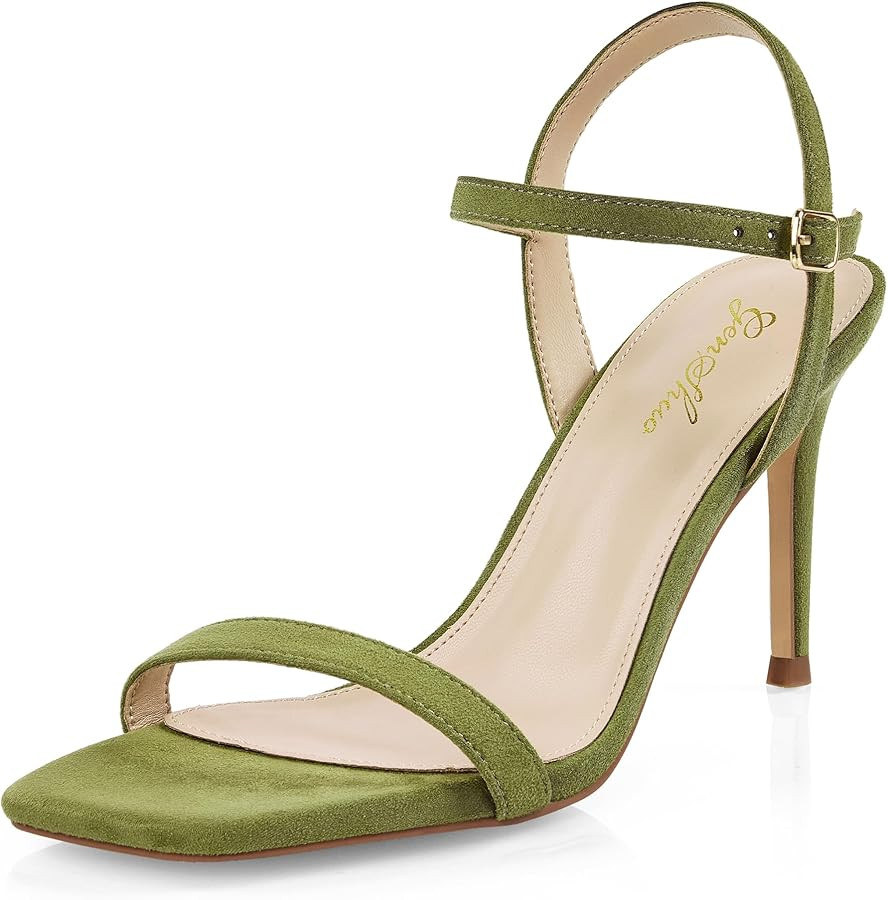 GENSHUO Women’s Strappy High Heeled Sandals 3 Inch Square Open Toe Stiletto Heels Slingback Sho... | Amazon (US)