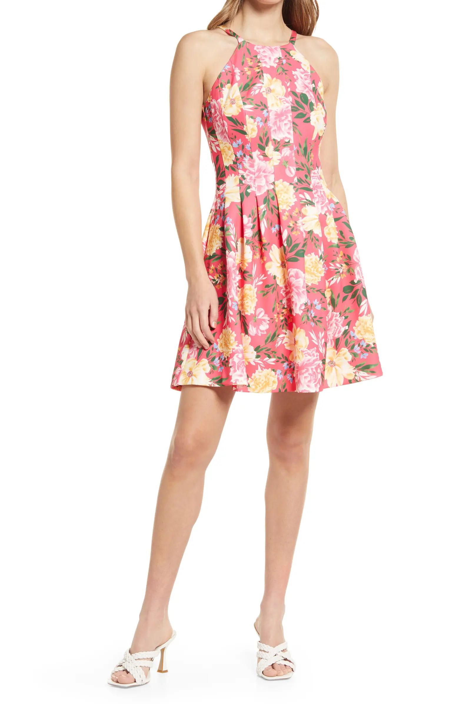 Vince Camuto Floral Halter Neck Fit & Flare Scuba Dress | Nordstrom | Nordstrom