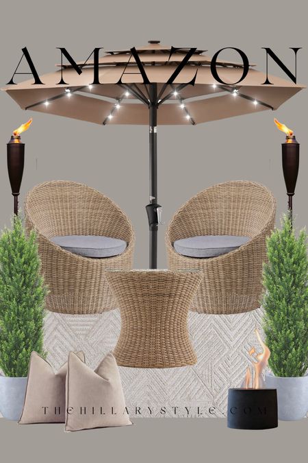 AMAZON Neutral Outdoor Essentials: Wicker Accent Chairs Set, Tiki Torches, Patio Rug, Planters, Throw Pillows, Tabletop Fire Pit, Umbrella .

#LTKSeasonal #LTKhome