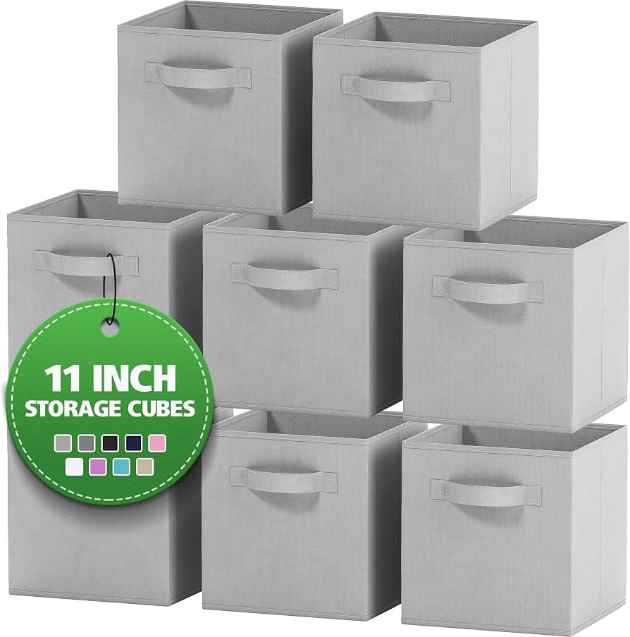 Fabric Storage Cubes for Cube Organizer - 8 Pack Heavy Duty Light Grey Storage Bins - 11 Inch Cub... | Amazon (US)