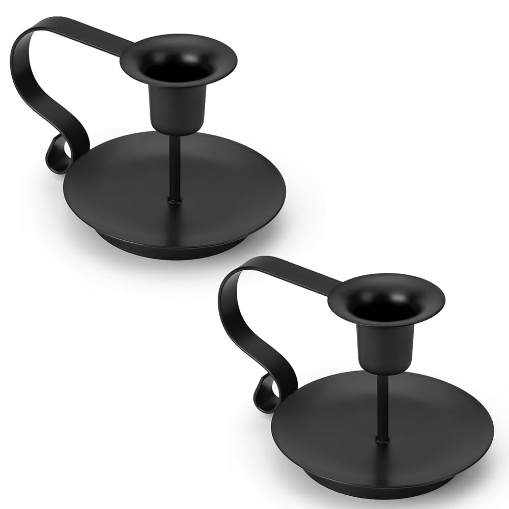 Black Metal Taper Candle Holders Set of 2, Vintage Chamberstick Candle Holder with Handle for Tap... | Amazon (US)