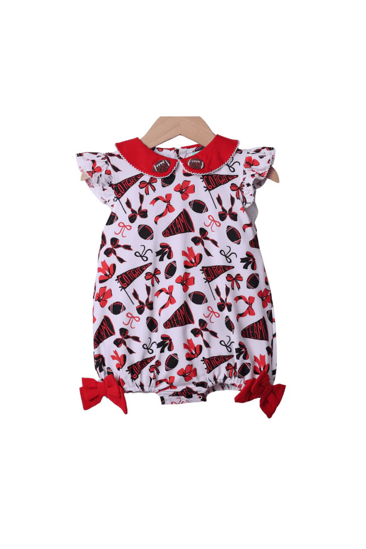 Red and Black French Knot Football Bow Bubble | The Smocked Flamingo