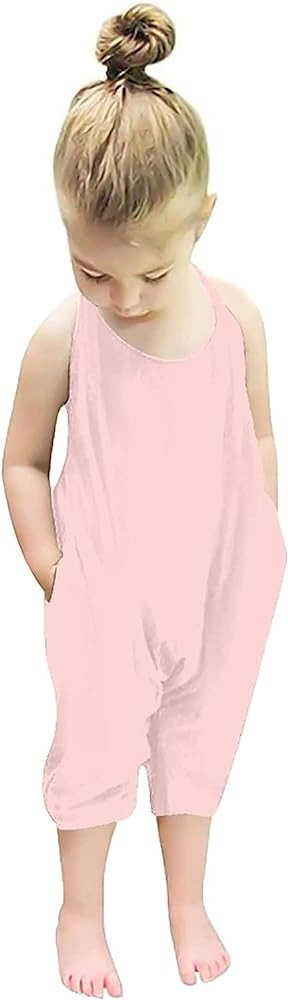 Backless Strap Slouch Jumpsuit for Toddler Girls Cute Harem Halter Romper Pants with Pockets | Amazon (US)