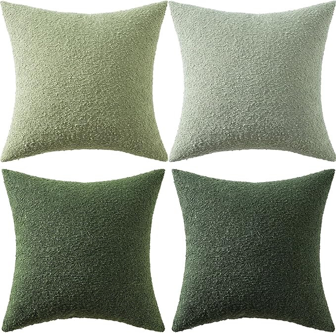MIULEE Pack of 4 Christmas Decorative Sage Green Textured Boucle Throw Pillow Covers 18x18 Inch F... | Amazon (US)