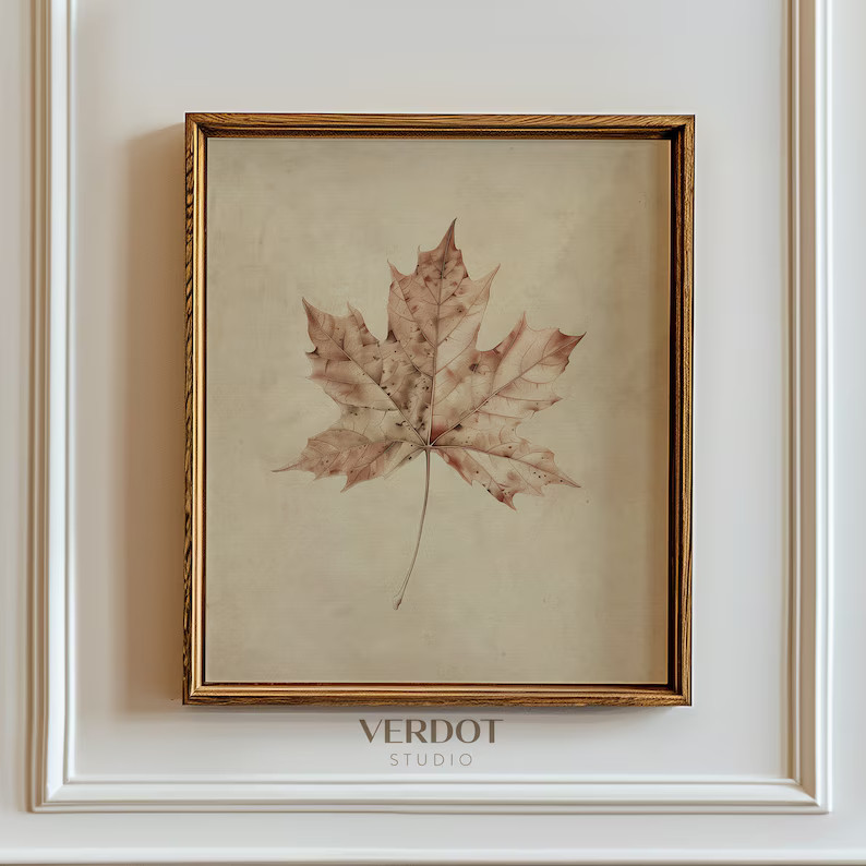 Vintage Fall Leaf Printable Wall Art, Neutral Rustic Autumn Print, Beige Halloween Decor, Beige F... | Etsy (US)