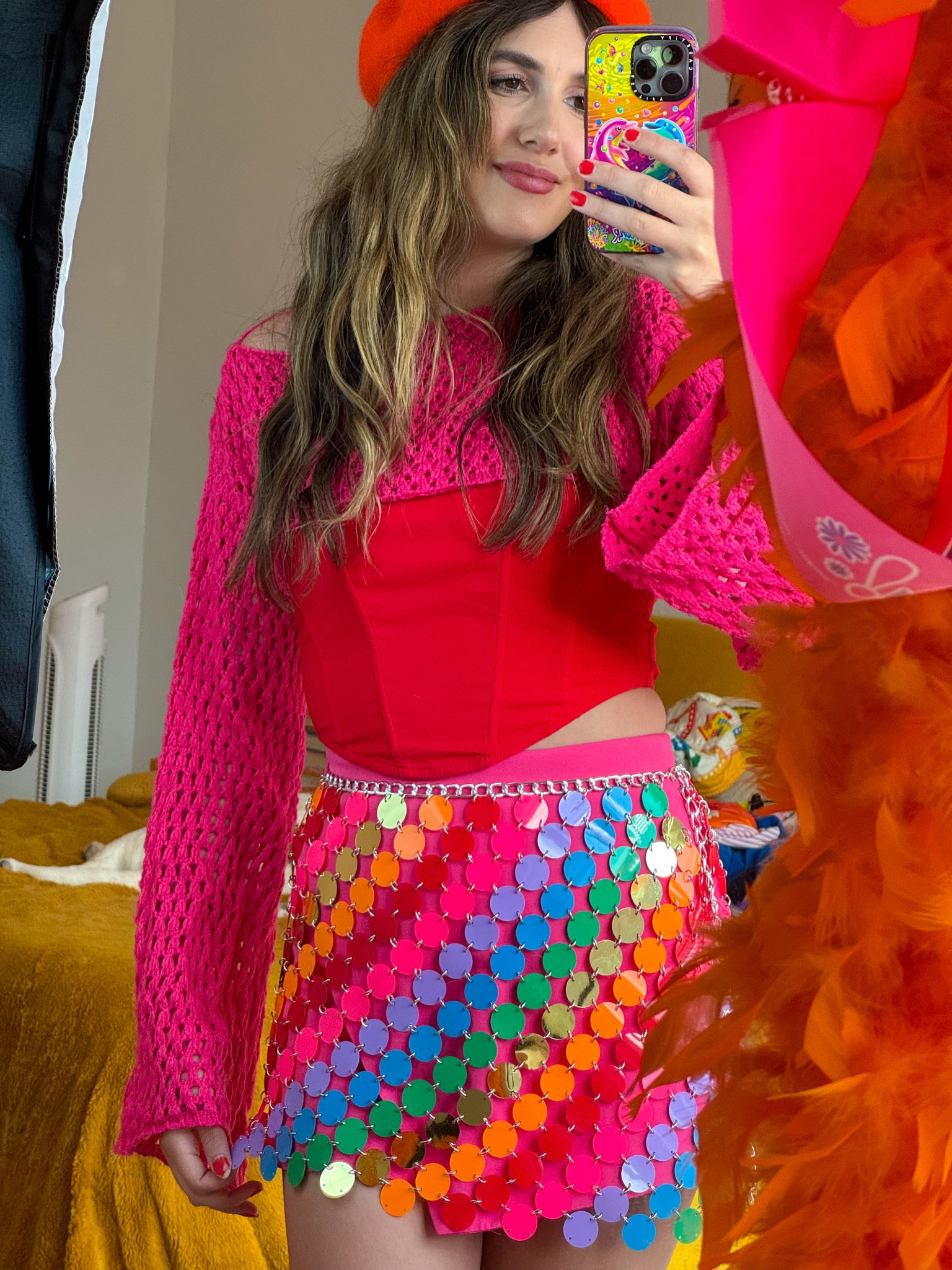 I love styling new pieces in my rainbow closet- ESPECIALLY when I get to wear a MAGICAL HALF SWEATER!!!😱🌈💞 This bolero truly goes with everything, tank tops, bustiers, baby tees, it’s my favorite!🤩 Plus, I can’t leave the house without a beret😉