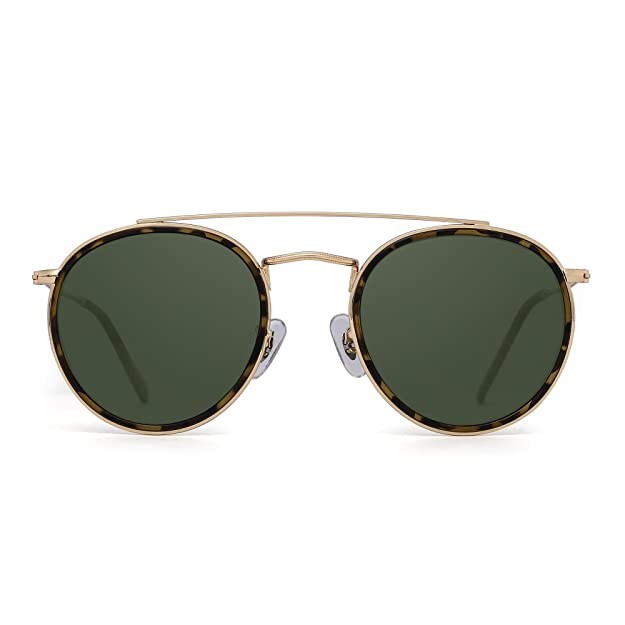 JIM HALO Small Polarized Round Sunglasses for Women Vintage Double Bridge Frame | Amazon (US)