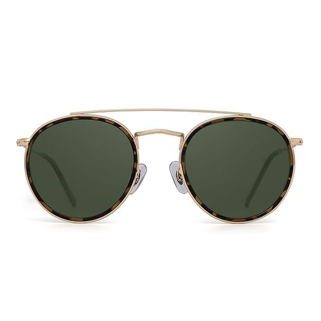 JIM HALO Small Polarized Round Sunglasses for Women Vintage Double Bridge Frame | Amazon (US)