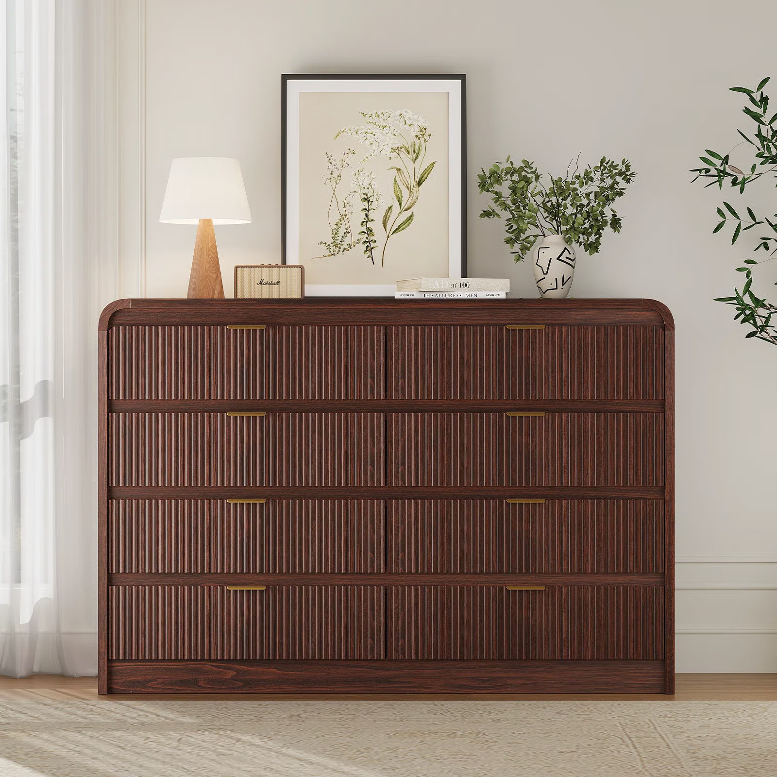 Fluted 8 Drawers Dresser for Bedroom, 55" Wide Wooden Dresser with Metal Handle, Curved Profile D... | Wayfair North America