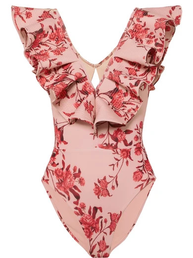 Manzanillo Del Mar ruffled cutout floral-print swimsuit | NET-A-PORTER (US)
