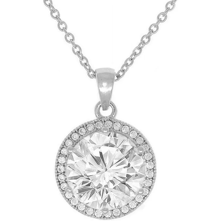 Cate & Chloe Sophia 18k White Gold Plated Silver Halo Necklace | Round Cut CZ Crystal Necklace fo... | Walmart (US)