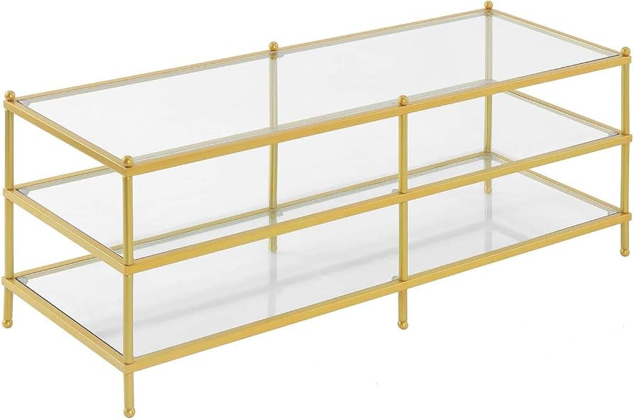 Convenience Concepts Royal Crest 3 Tier Coffee Table, Clear Glass / Gold | Amazon (US)