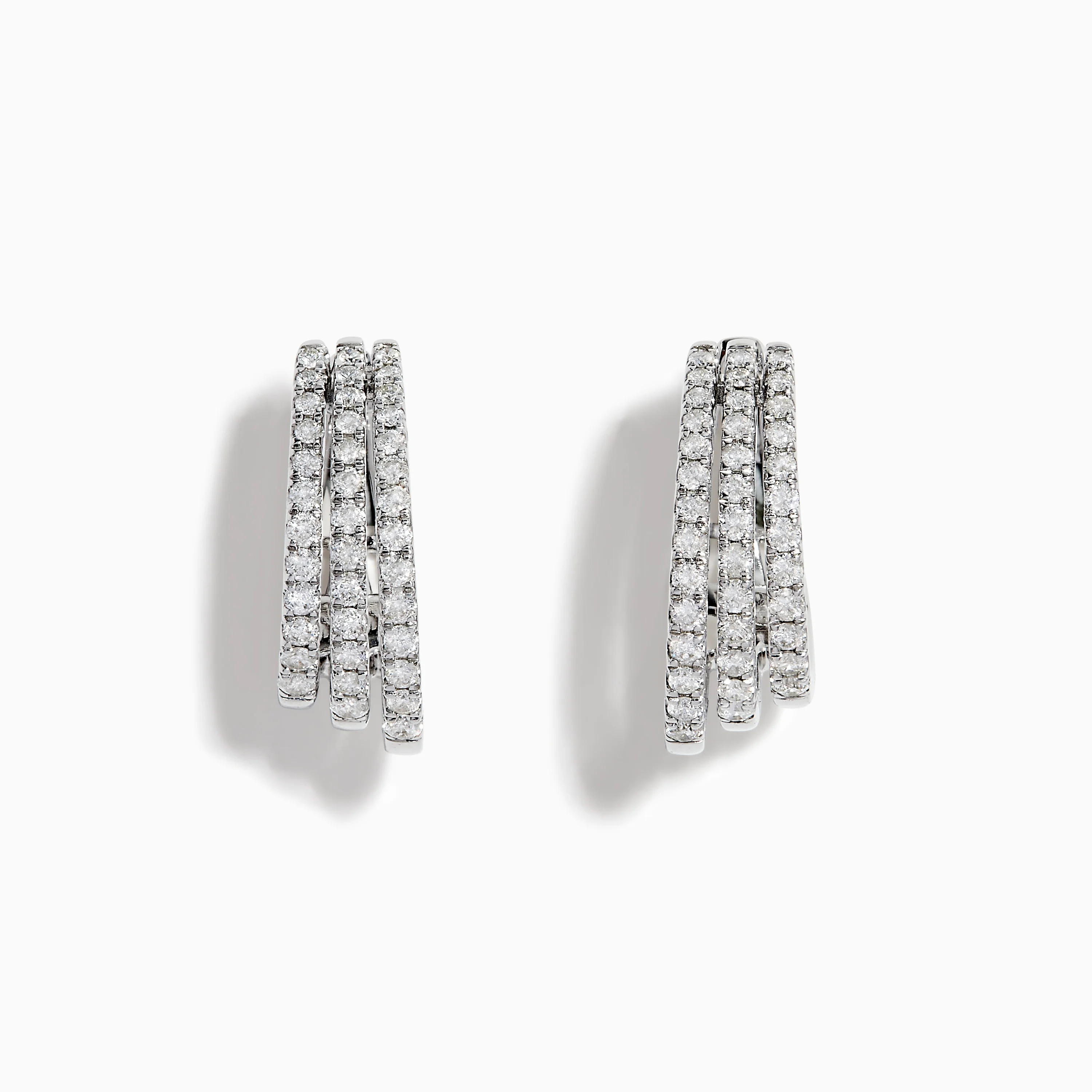 14K White Gold Diamond Triple-Band Huggie Hoop Earrings | Effy Jewelry