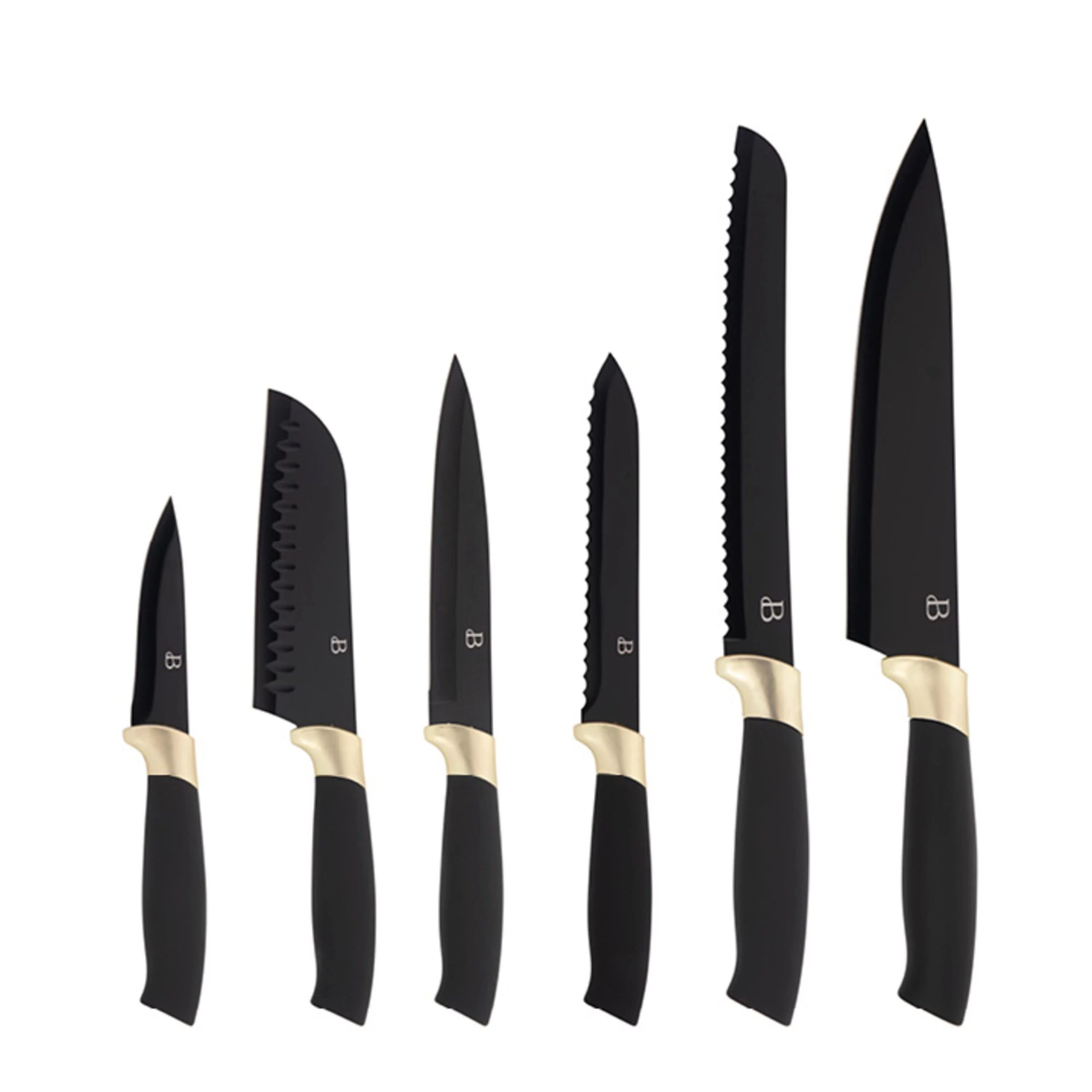 Beautiful 6 Pc Stainless Steel Knife Set in Black Champagne Gold By Drew Barrymore | Walmart (US)