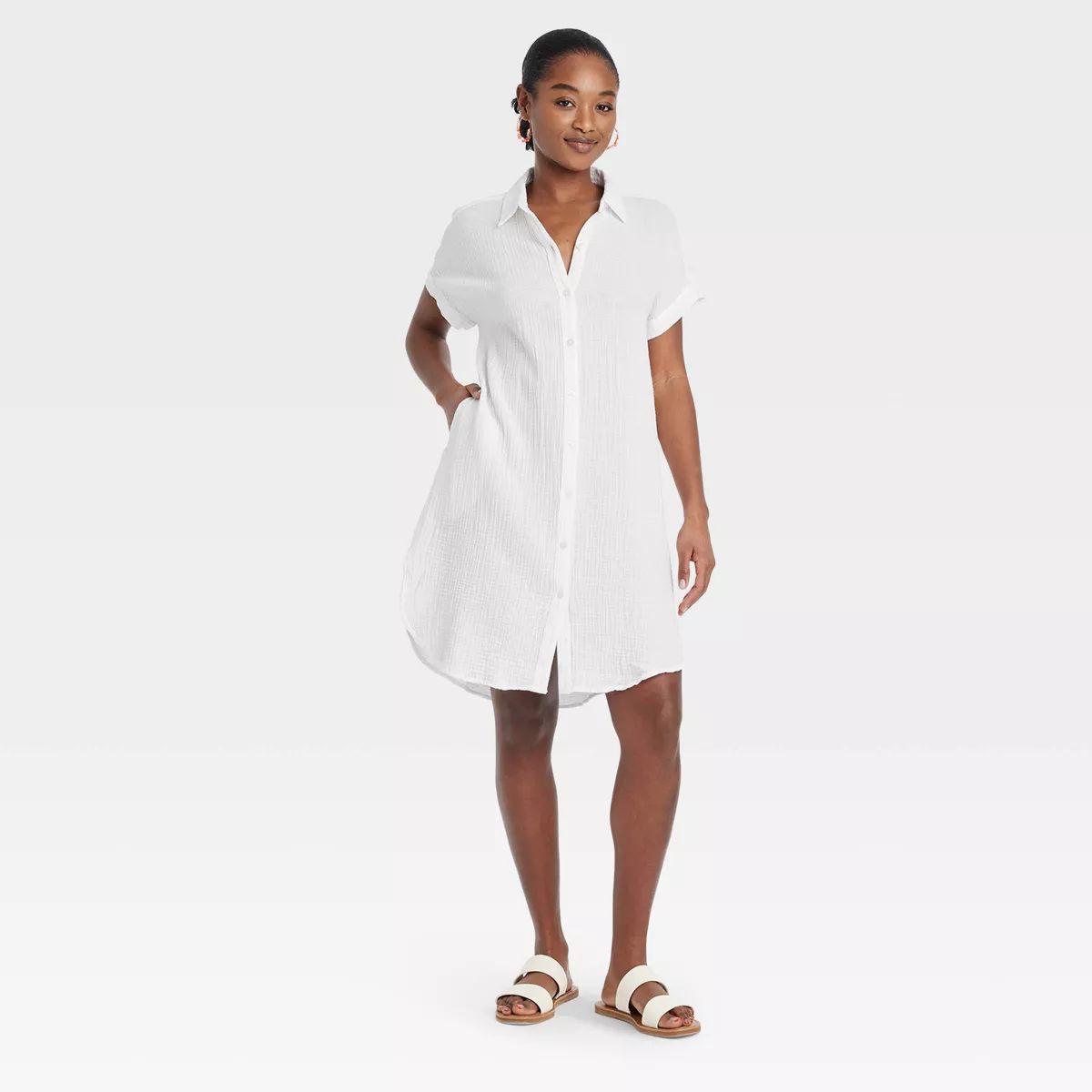 Women's Short Sleeve Mini Shirtdress - Universal Thread™ White M | Target