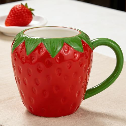 Funny Strawberry Tea Cup with Spoon Strawberry Birhtday Gifts for Women 14 oz Unique Ceramic Coff... | Amazon (US)