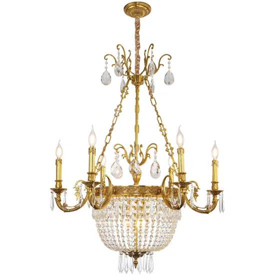 Rosdorf Park 40 Inch Elegant Brass & Crystal Empire Style Basket Chandelier with Flower Motif for... | Wayfair North America