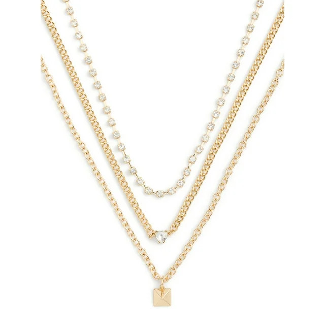 Madden NYC Women's Fashion Gold Tone Pyramid Pendant Necklace Set, 3-Piece - Walmart.com | Walmart (US)