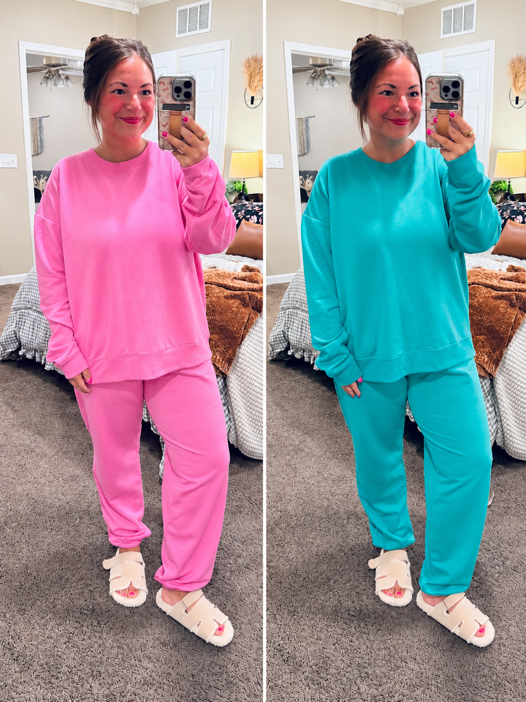 Comfy Walmart lounge sets in the prettiest colors! 🩷 A matching sweatshirt & joggers for cozy weekends or lounging at home. Would you choose pink or green?

#LTKootd #LTKMidsize