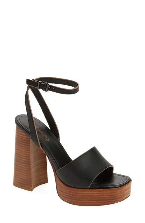 Steve Madden Floria Platform Ankle Strap Sandal in Black Leather at Nordstrom, Size 10 | Nordstrom