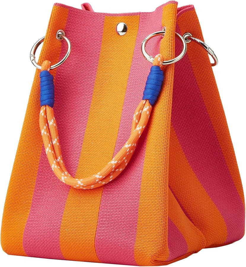 Mini Knit Tote Women Striped Crochet Bucket Handbag Small Purse Shoulder Bag Vacation Lightweight... | Amazon (US)