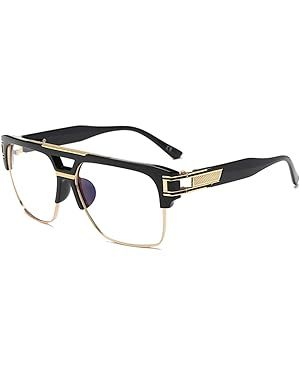 Dollger Square Sunglasses for Men Classic Oversized Sun Glasses Retro Semi Rimless Gold Alloy Fra... | Amazon (US)