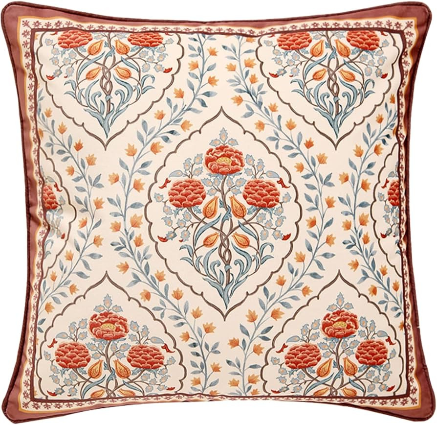 patdrea Decorative Square Throw Pillow Covers 18"X18",Velvet Farmhouse Throw Covers,Vintage Flora... | Amazon (US)