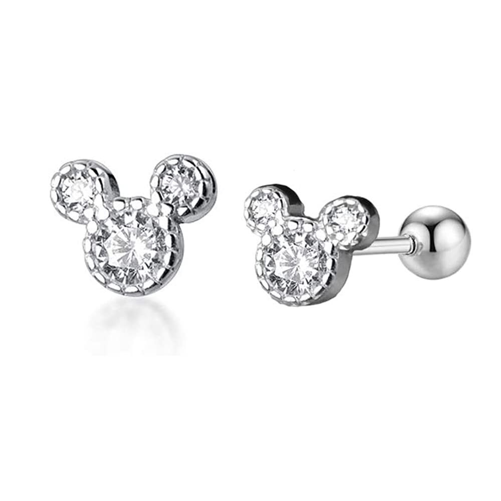 Tiny Cute Mouse Stud Sterling Silver Earrings for Women Girls Cubic Zirconia Mini Small 20g Barbe... | Amazon (US)