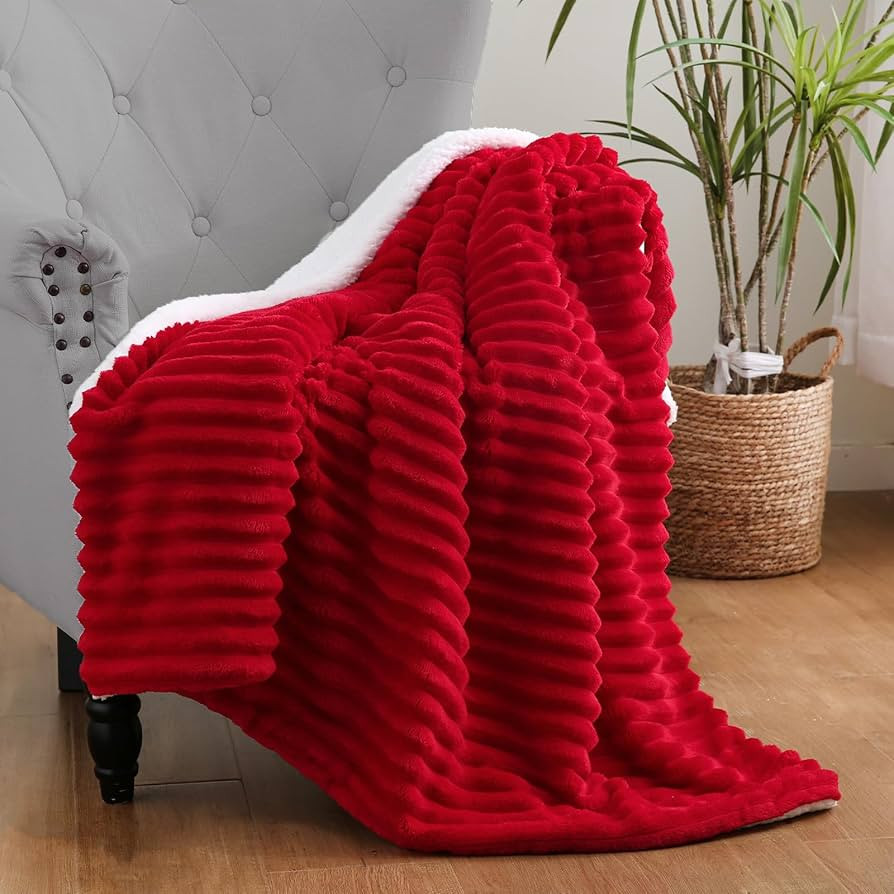 Red Sherpa Fleece Throw Blanket 50”×60” for Couch Sofa Bed,Double Side Soft Fuzzy Cozy Plush... | Amazon (US)
