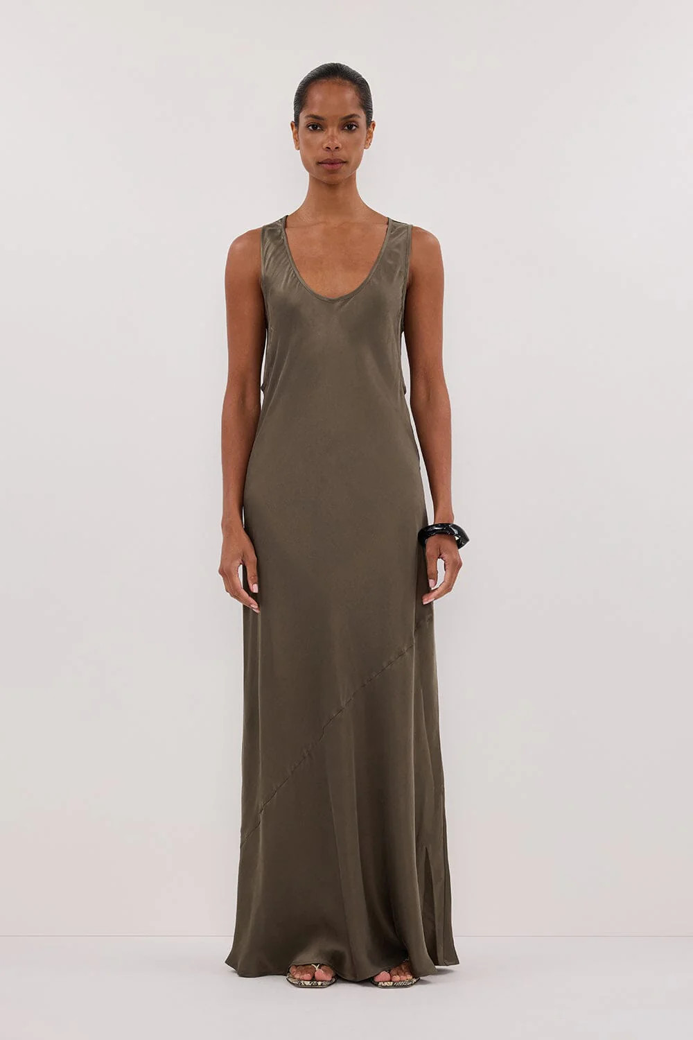 DARCY OLIVE SILK MAXI DRESS | DISSH