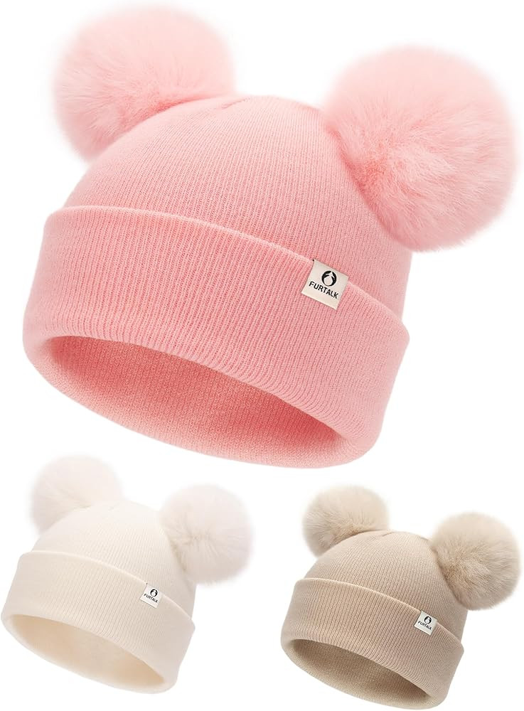 FURTALK Baby Beanie Infant Newborn Toddler Winter Hat Double Pom Pom Warm Knit Cap for Girls Boys | Amazon (US)