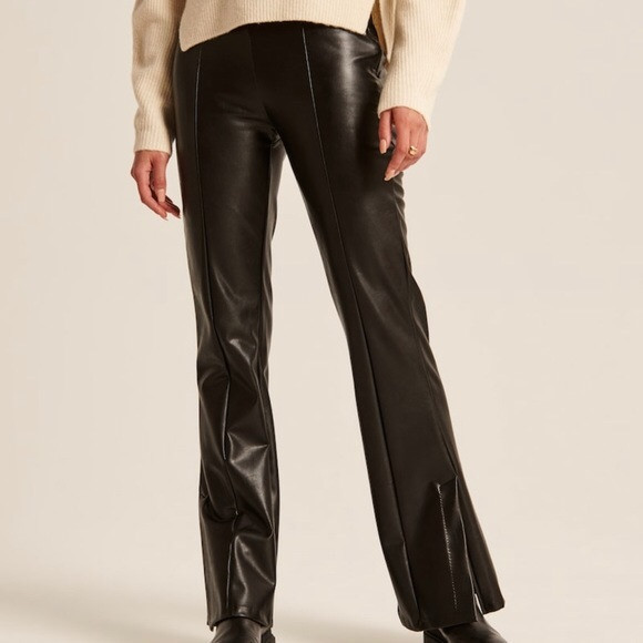Abercrombie & Fitch Split Hem Vegan Leather Slim Flare Pants | Poshmark