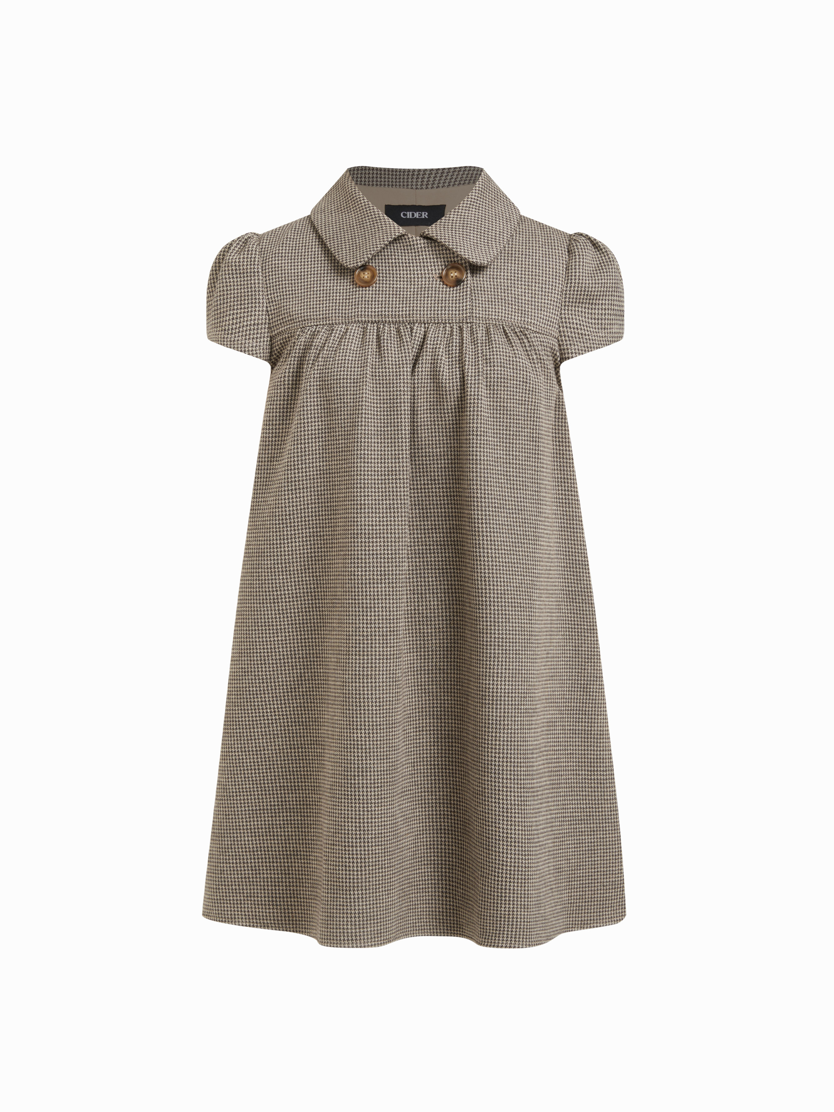 Knit Fabric  Peter Pan Collar Houndstooth Button Mini Dress For Daily Casual | Cider