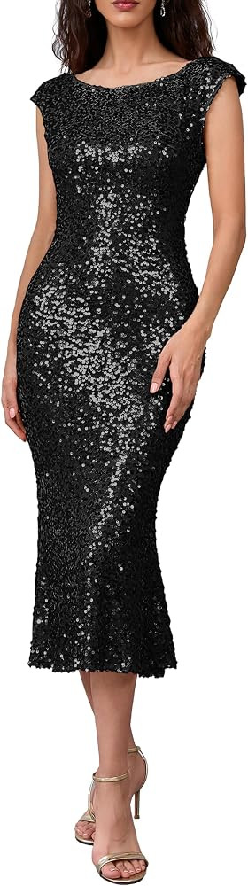 IWFEV Sleeveless Women's Sequins Dress Sparkly Bodycon Dress Party Dress Cocktail Maxi Dress Merm... | Amazon (US)