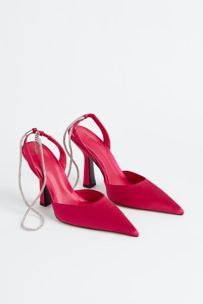 Pumps with Rhinestone Chain-detail | Pink Heels | Pink Shoes | Pink Sandals Winter Dress Shoes 2023 | H&M (US + CA)