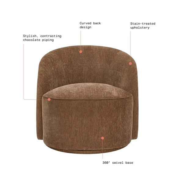 Beautiful Silla Giratoria Georgiana de Drew Barrymore, Chocolate con Ribete de Cuero Sintético | Walmart (US)