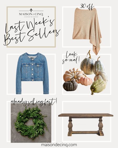 Last week’s best sellers include the most real looking pumpkins, cutest wreath, perfect jean lady jacket, and cashmere travel poncho on sale!

#homedecor #falldecor #workwear #falloutfit #jacket #fallcoat


#LTKSeasonal #LTKover40 #LTKhome