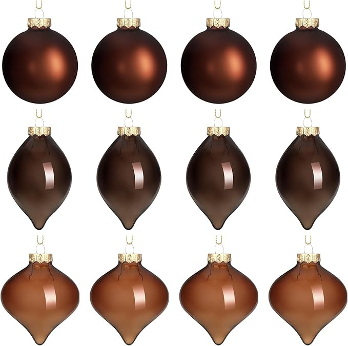 Zomiboo 12 Pcs Brown Glass Christmas Ball Ornaments Hanging Shatterproof Glass Christmas Ornament... | Amazon (US)