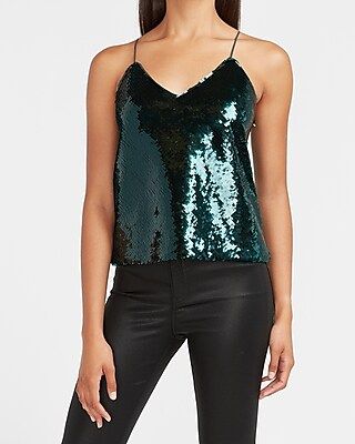 Crop Sequin Top Green Women's XS | Express