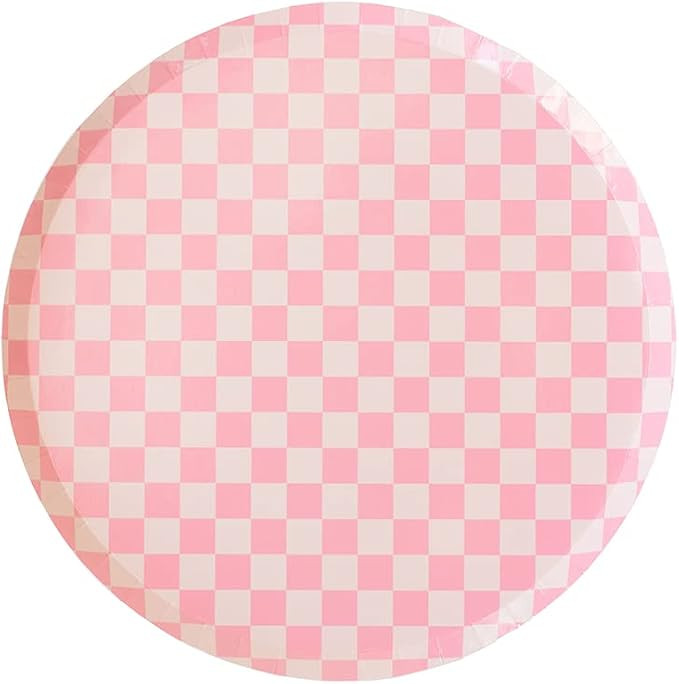 Jollity & Co Check It! Dessert Plates - Tickle Me Pink Paper Plates - Pack of 8 Cake Plates Dispo... | Amazon (US)