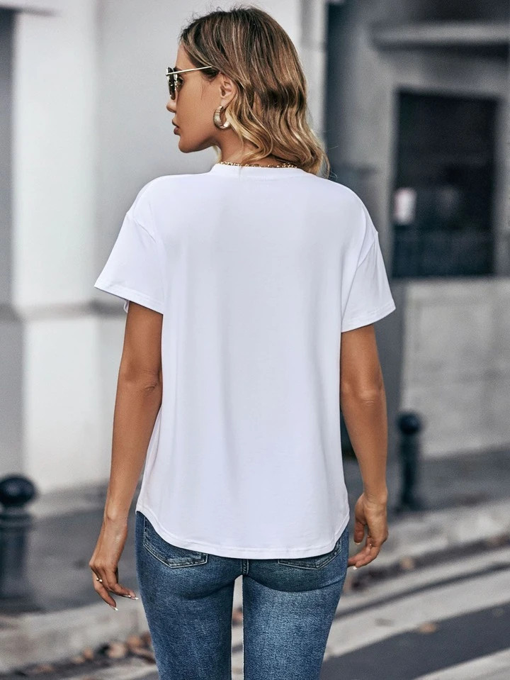 INAWLY Solid Pocket Patched Drop Shoulder Tee | SHEIN