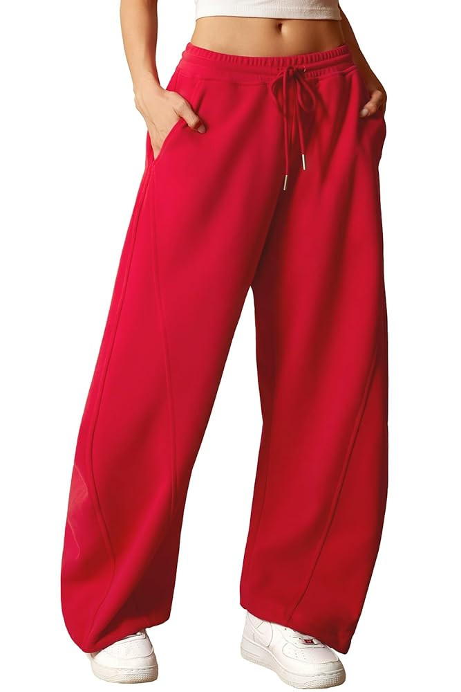 ELLEVEN Women's Y2K Wide Leg Sweatpants - High Elastic Waist Baggy Pants with Pockets & Adjustabl... | Amazon (US)