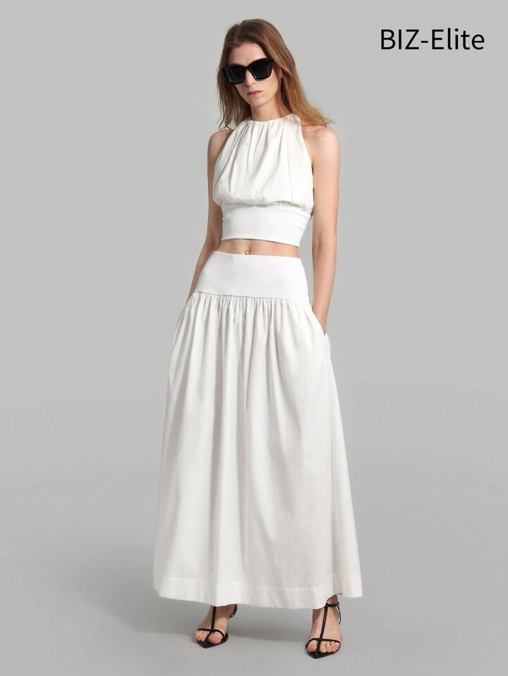 SHEIN BIZwear Women's Fashion Solid Color Halter Top And Skirt Set | SHEIN