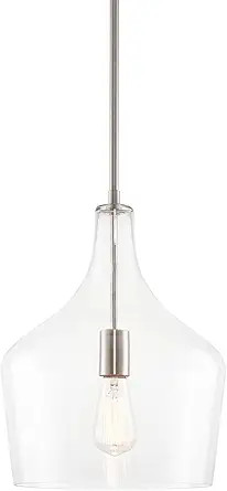 Kira Home Lucy 16" Modern Pendant Light + Clear Glass Vase Shade, Adjustable Hanging Height, Brus... | Amazon (US)