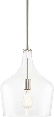 Kira Home Lucy 16" Modern Pendant Light + Clear Glass Vase Shade, Adjustable Hanging Height, Brus... | Amazon (US)