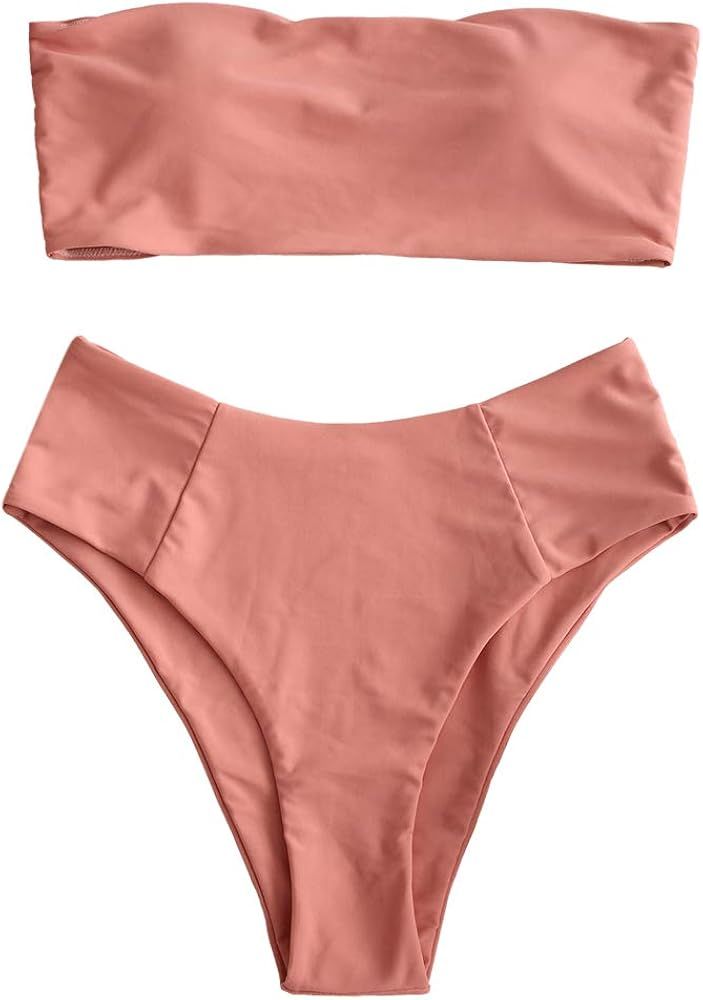 ZAFUL Women’s Two-Piece Sexy Strapless Padded High Cut Bandeau Bathing Suit Swimwear | Amazon (US)