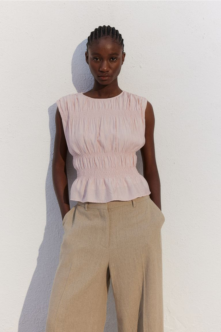 Smocked Top - Cream - Ladies | H&M US | H&M (US + CA)